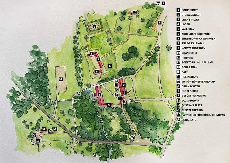 Illustrerad karta över slottsområdet.